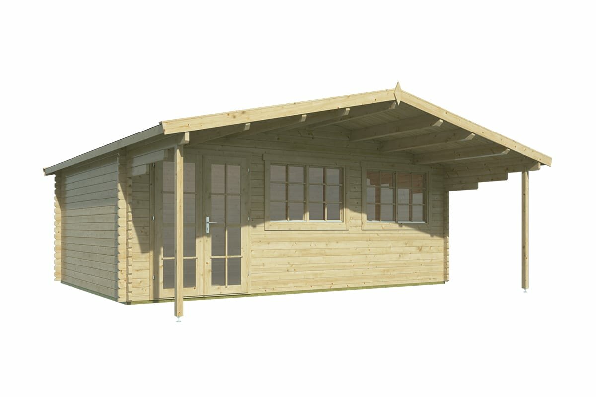 Blokhut Ginella 595x400 cm + luifel 200 cm - Tuinhuis