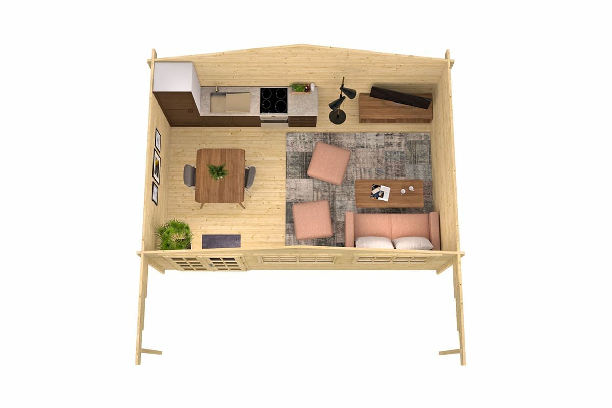 Blokhut Ginella 595x400 cm + luifel 200 cm - Tuinhuis