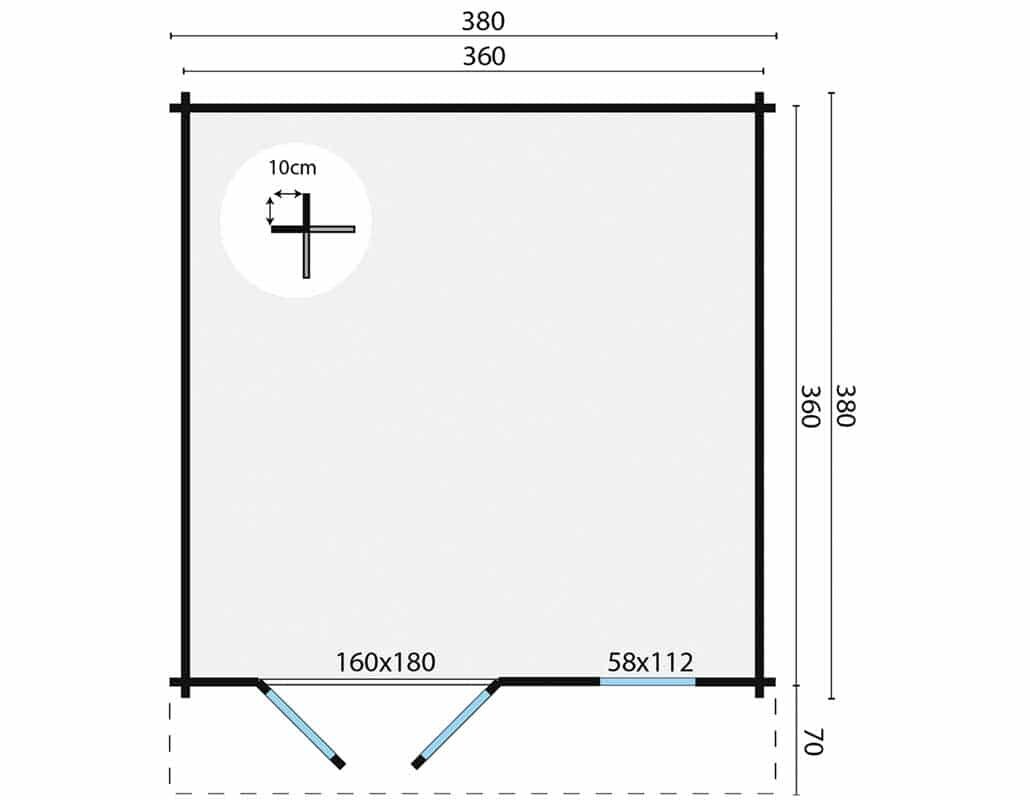Blokhut Ulrik 380x380 cm + luifel 70 cm - Tuinhuis
