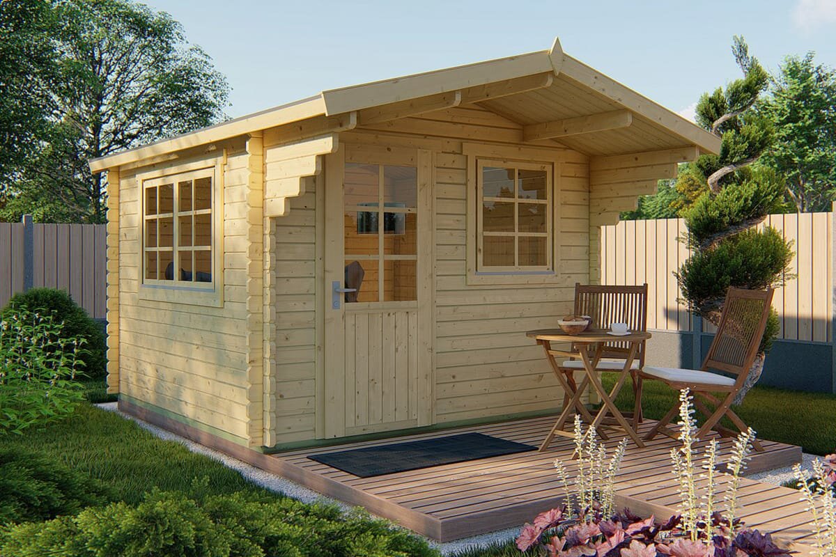 Blokhut Riho 320x320 cm + luifel 120 cm - Tuinhuis