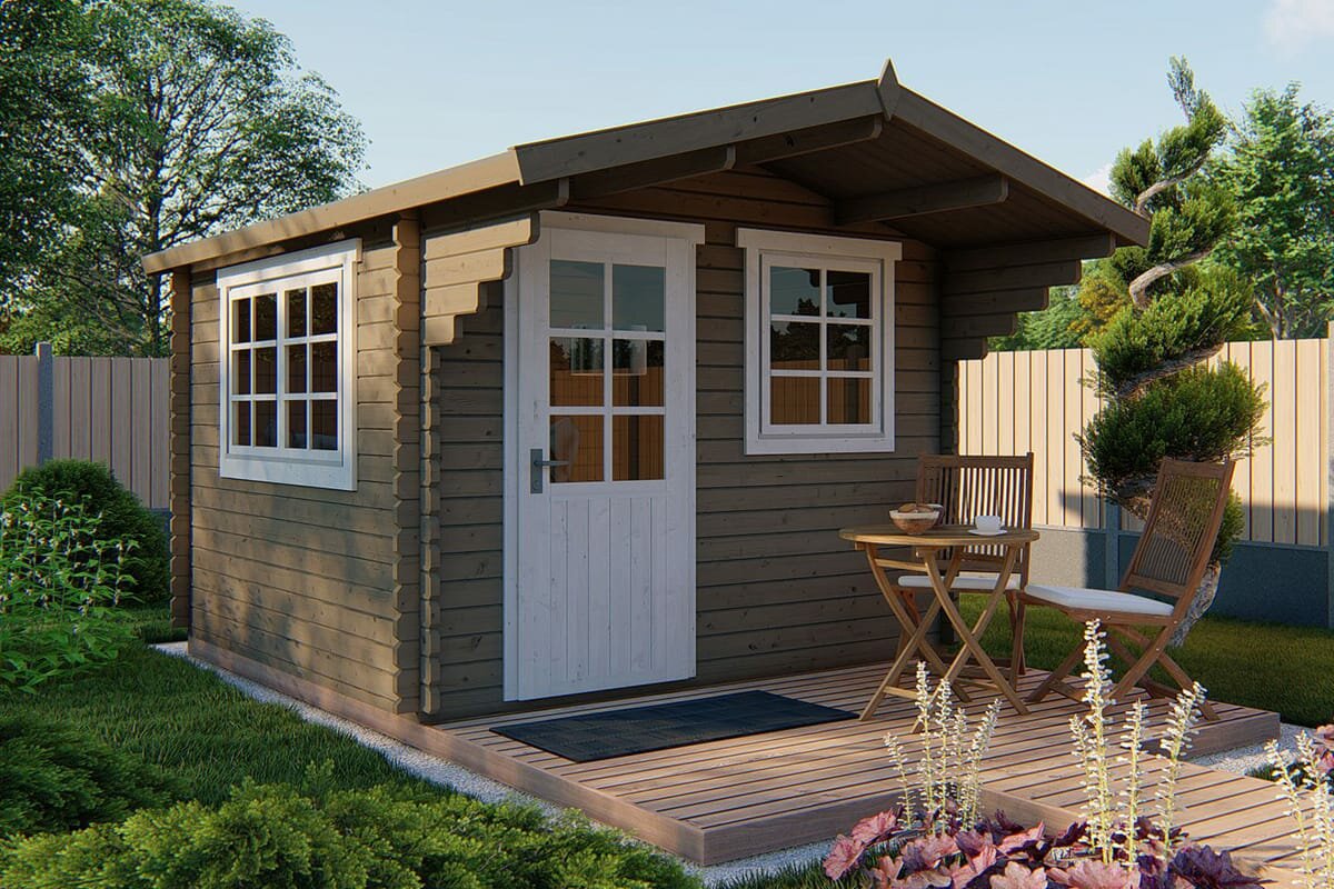 Blokhut Riho 320x320 cm + luifel 120 cm - Tuinhuis