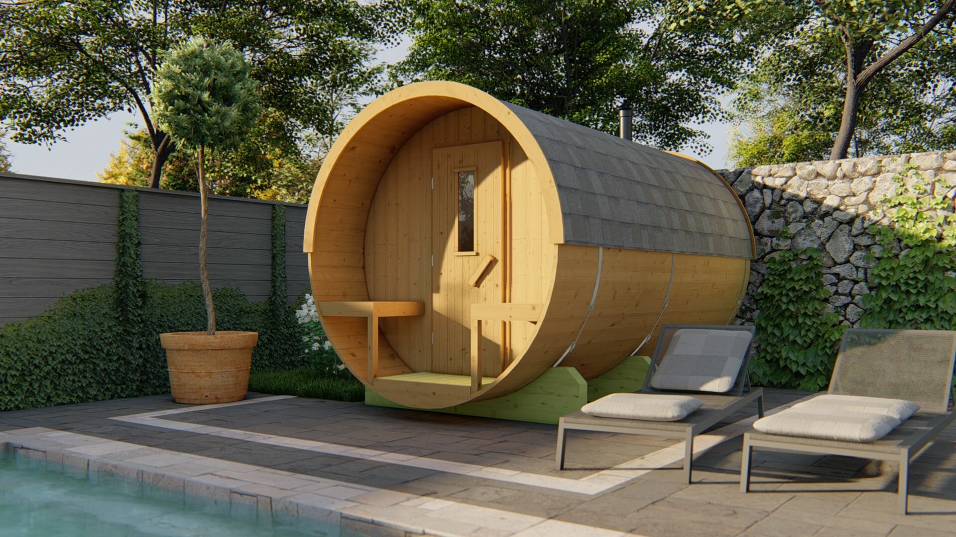 Saunabarrel &Oslash;205 x 350 cm | 42 mm | Thermowood