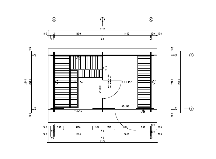 Sauna huis Jakobstad | 40 mm | onbehandeld