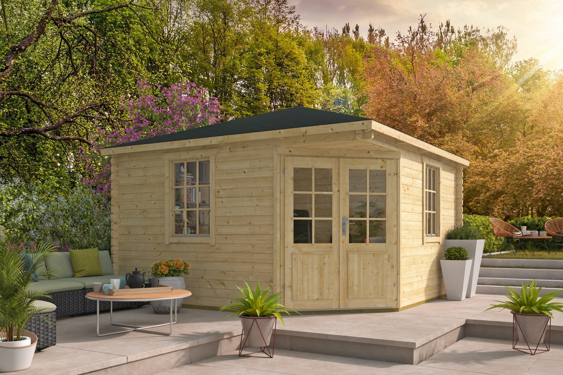Blokhut Lotte 400 x 400 cm Hoekblokhut - Tuinhuis