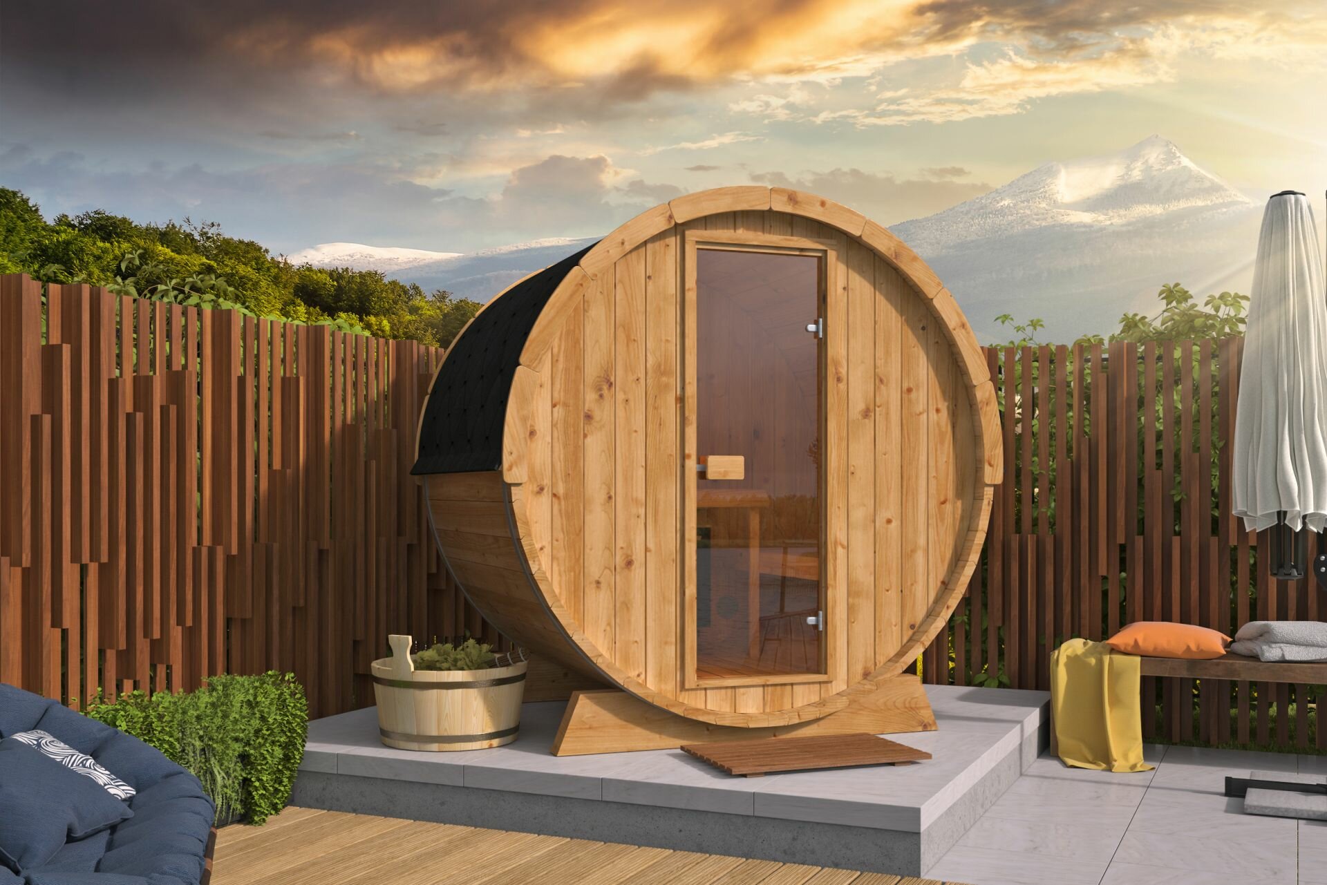 Saunabarrel &Oslash;205 x 160 cm  42 mm  Thermowood