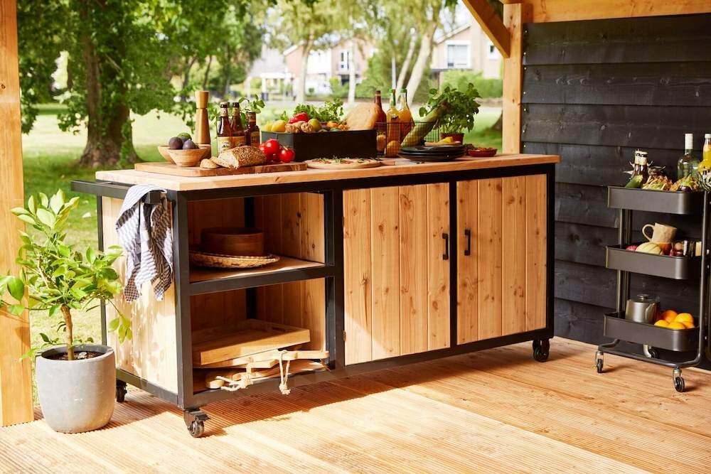 Houten Buitenkeuken Acero met stalen frame 180 cm - Countrywood
