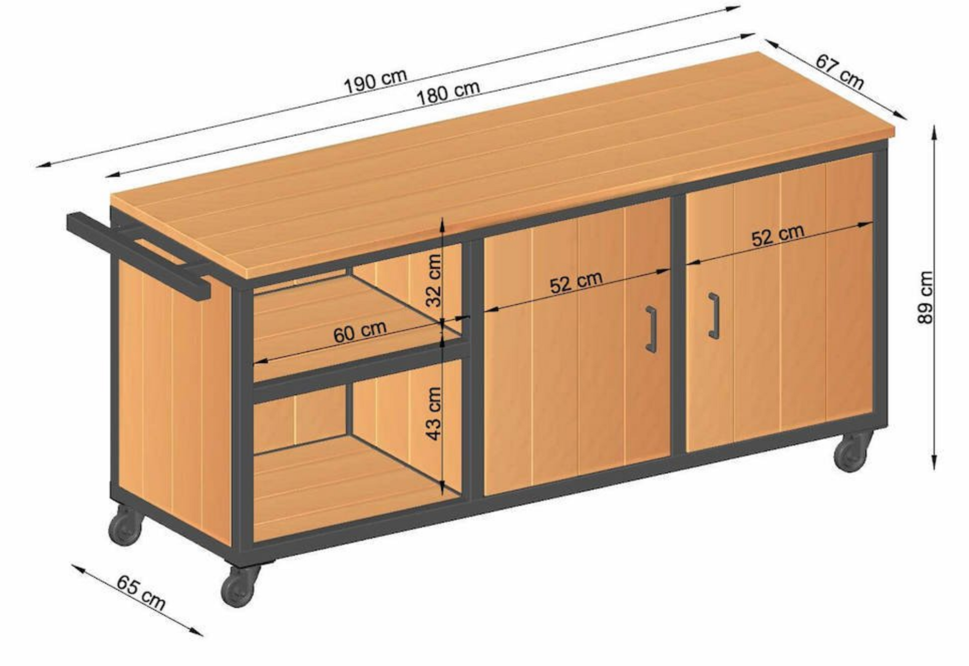 Houten Buitenkeuken Acero met stalen frame 180 cm - Countrywood