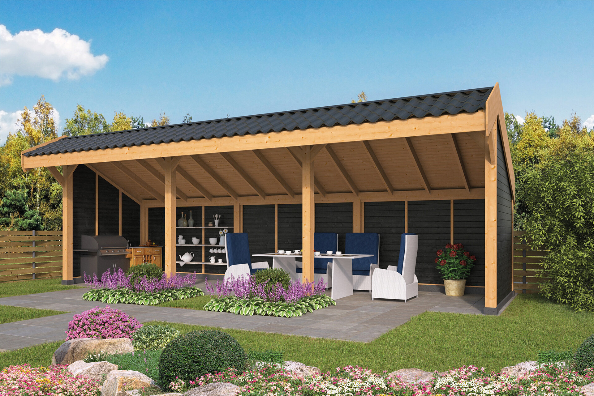 Kapschuur Boekelo Douglas 900 x 340 cm - Zwarte wanden