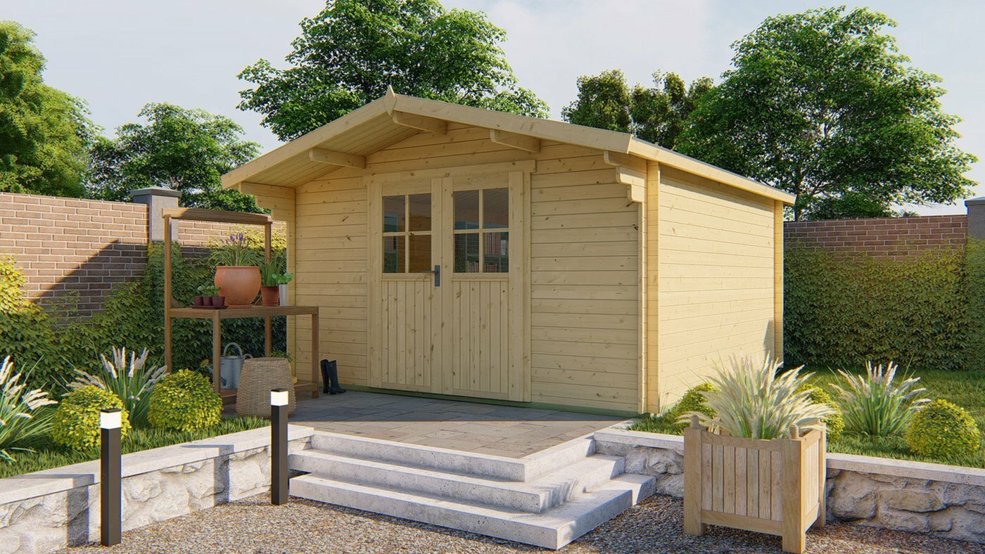 Blokhut Torrent 400 x 400 x 236 cm + Luifel 70 cm - Tuinhuis