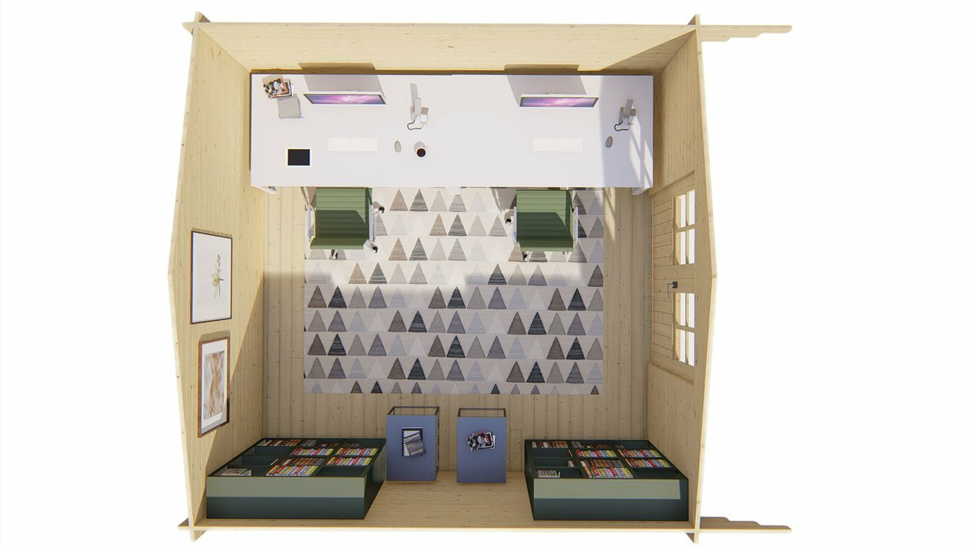 Blokhut Torrent 400 x 400 x 236 cm + Luifel 70 cm - Tuinhuis