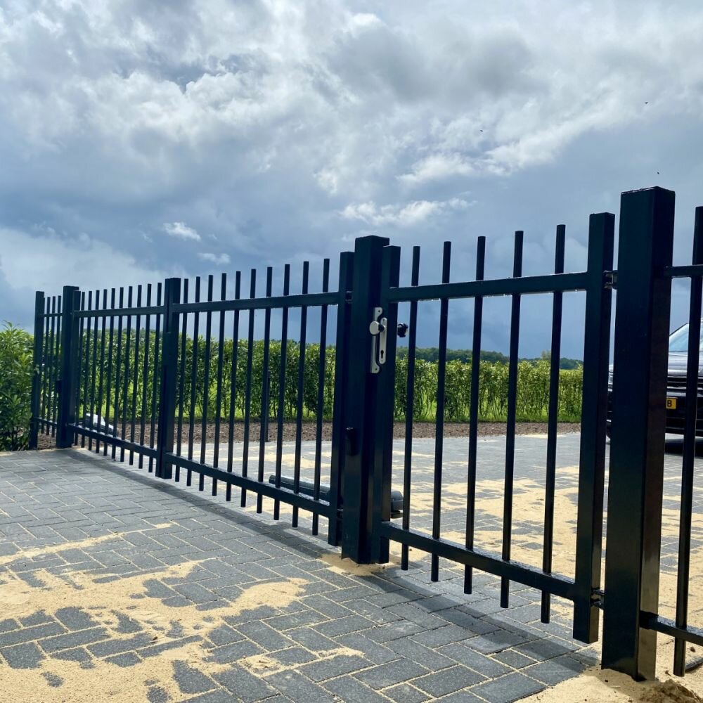 Spijlenpaneel enkele poort rond doorgestoken 125 cm