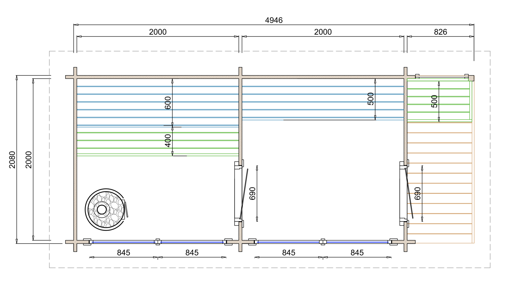 Saunahuis Tampere L - 40 mm onbehandeld
