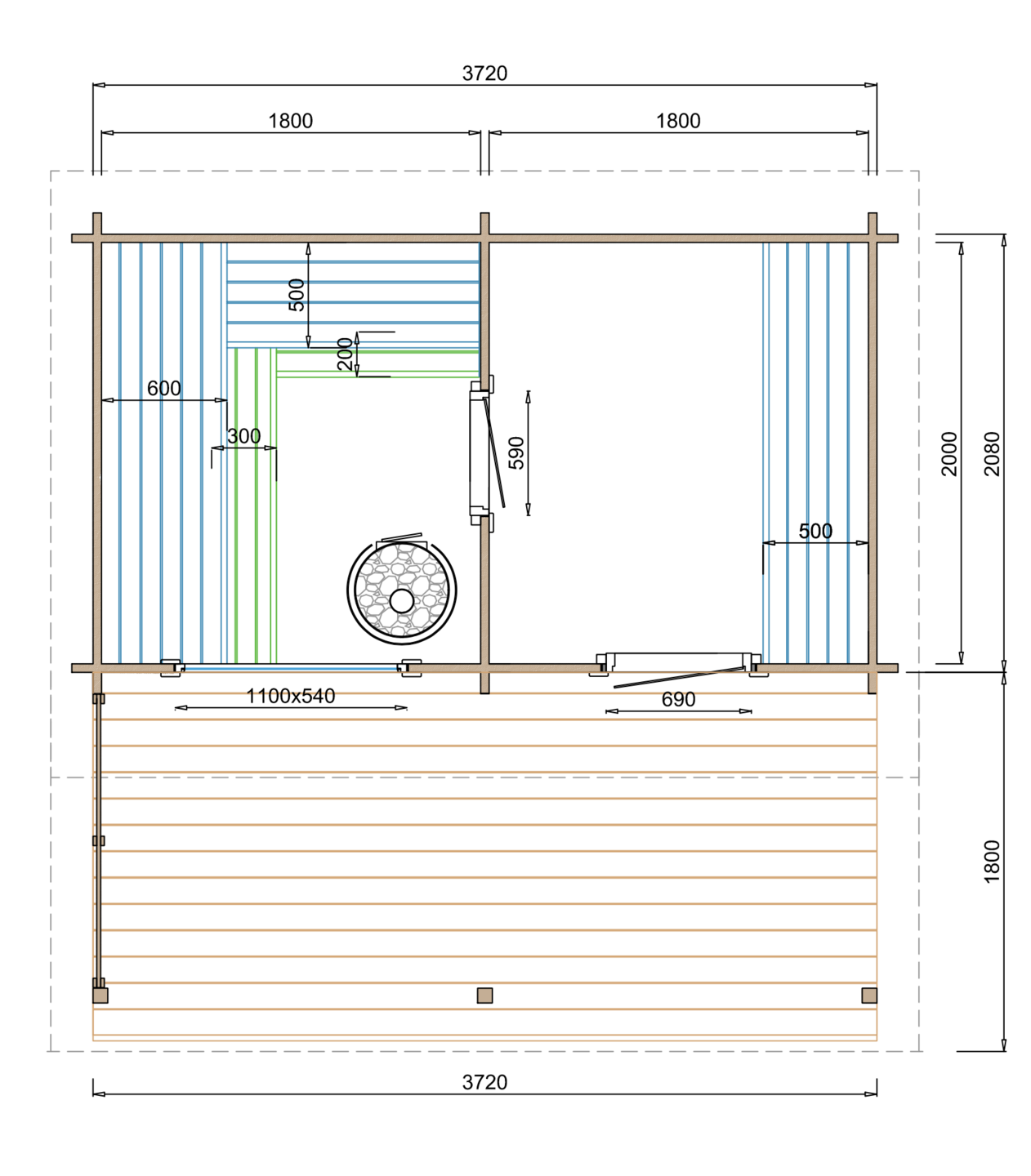 Terras en luifel Saunahuis Jakobstad
