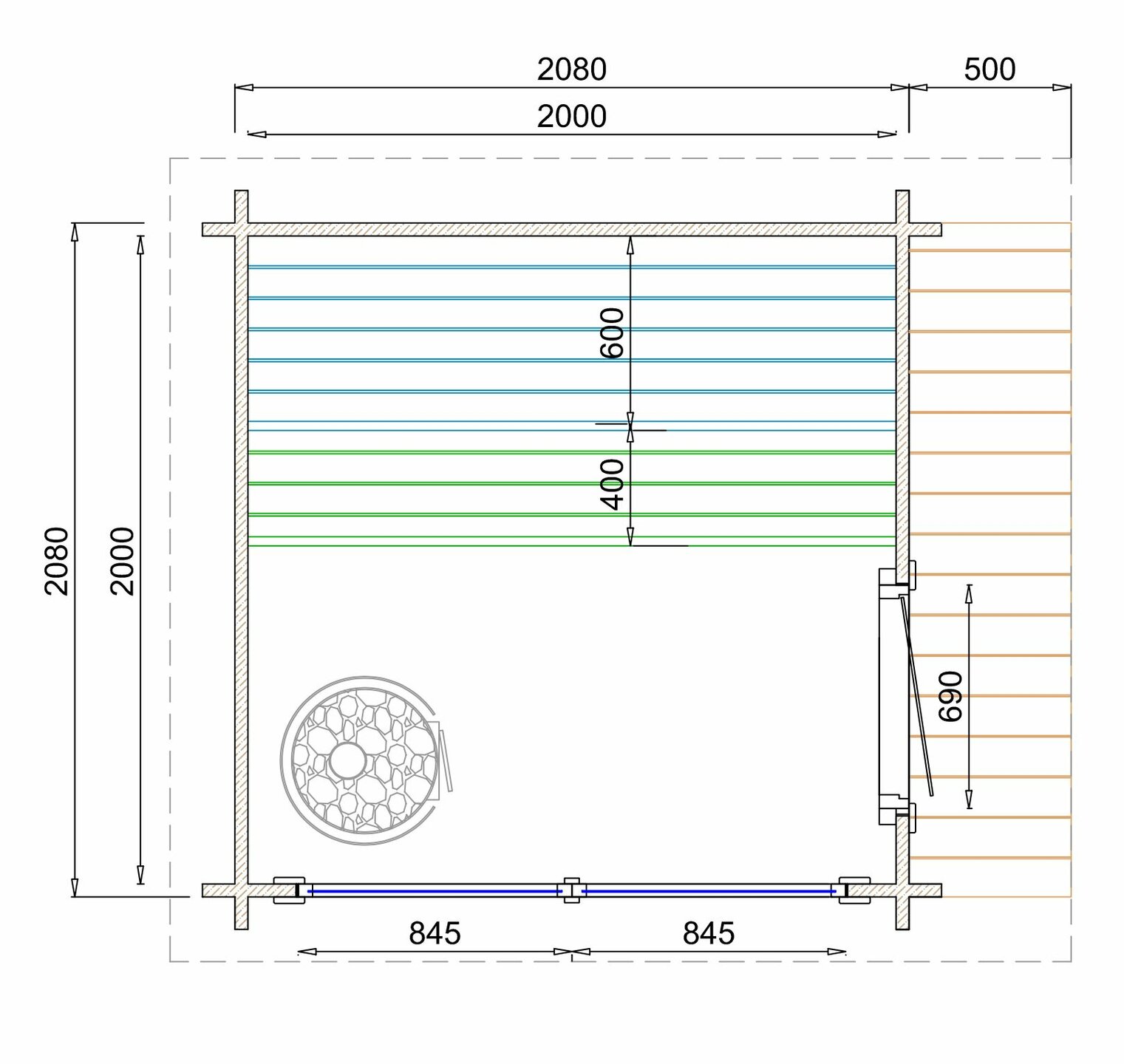Saunahuis Tampere XS - 40 mm onbehandeld