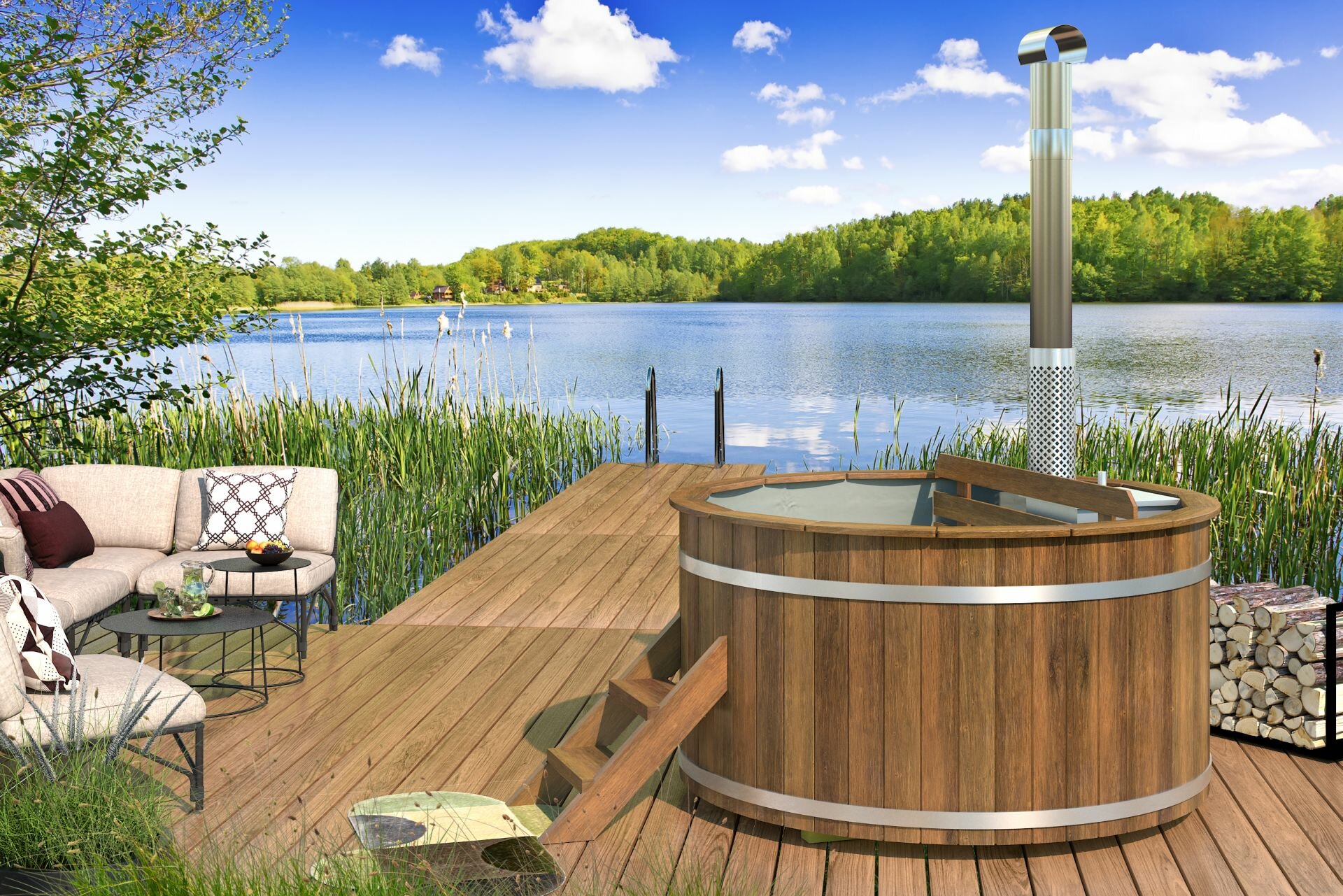 Hottub met interne RVS kachel &Oslash;180 cm thermowood