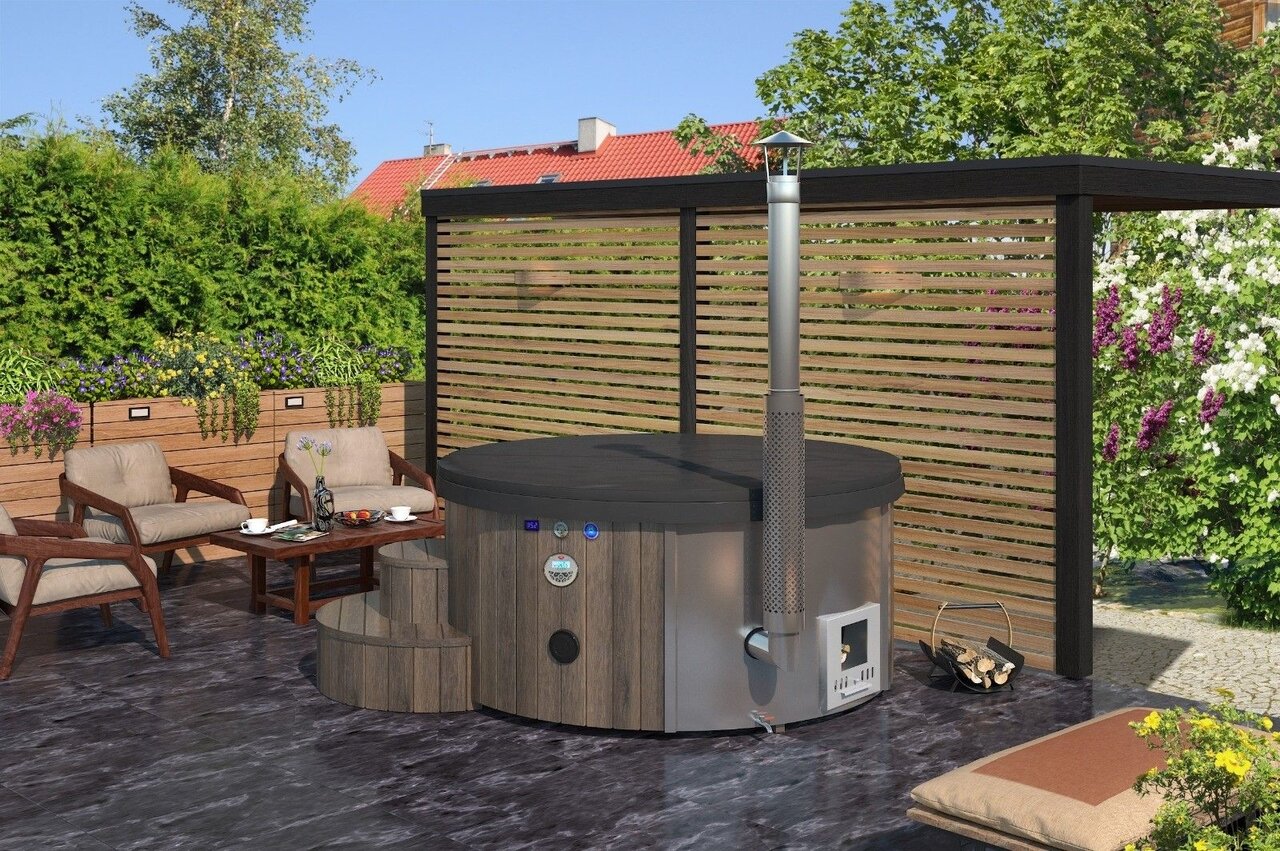 Deluxe XL Hottub Thermowood met externe RVS kachel - Spa 226cm