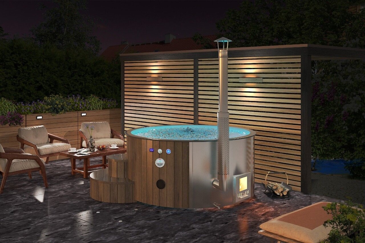 Deluxe XL Hottub Thermowood met externe RVS kachel - Spa 226cm