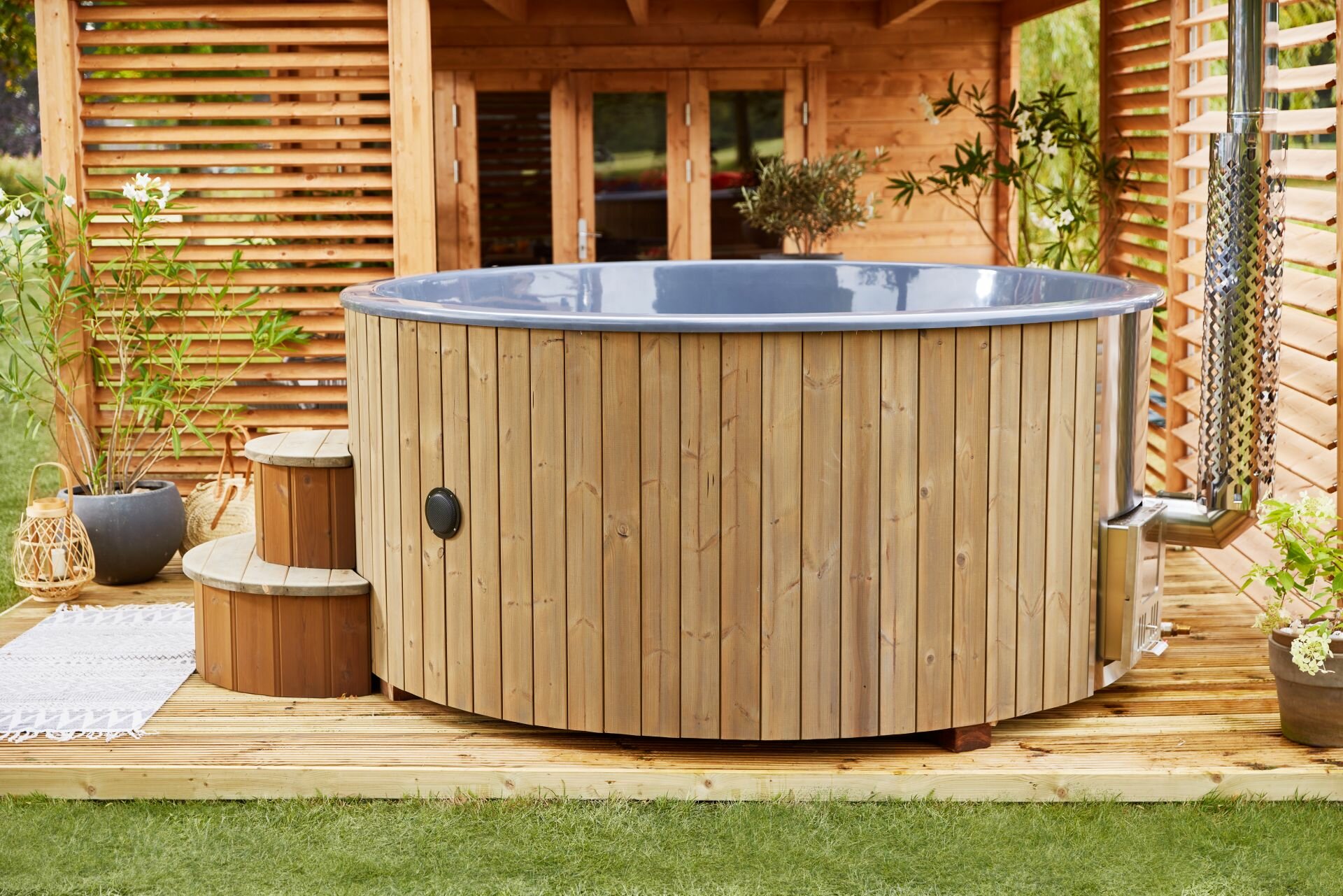 Deluxe XL Hottub Thermowood met externe RVS kachel - Spa 226cm