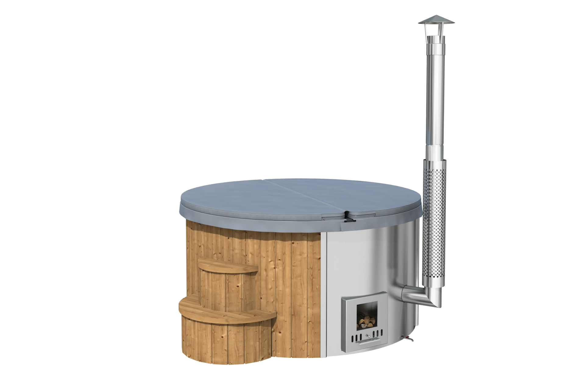 Deluxe XL Hottub Thermowood met externe RVS kachel - Spa 226cm