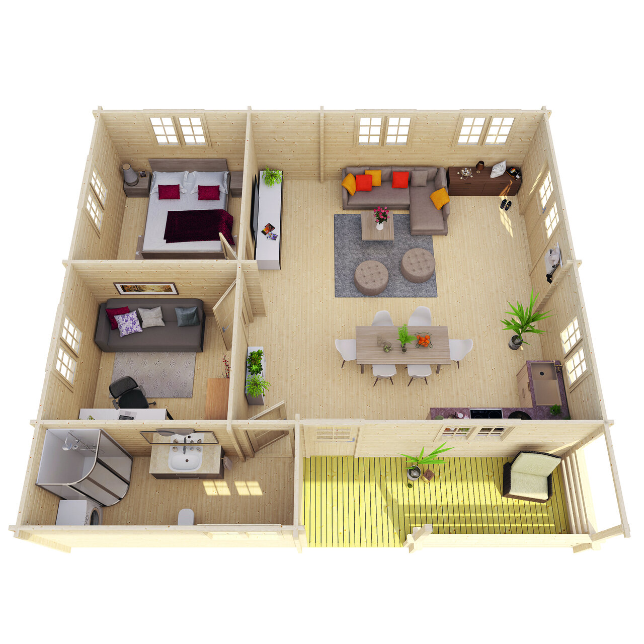 Blokhut Azores 941 x 848 x 317 cm - Prefab Houten Woning - Luxe Tuinhuis