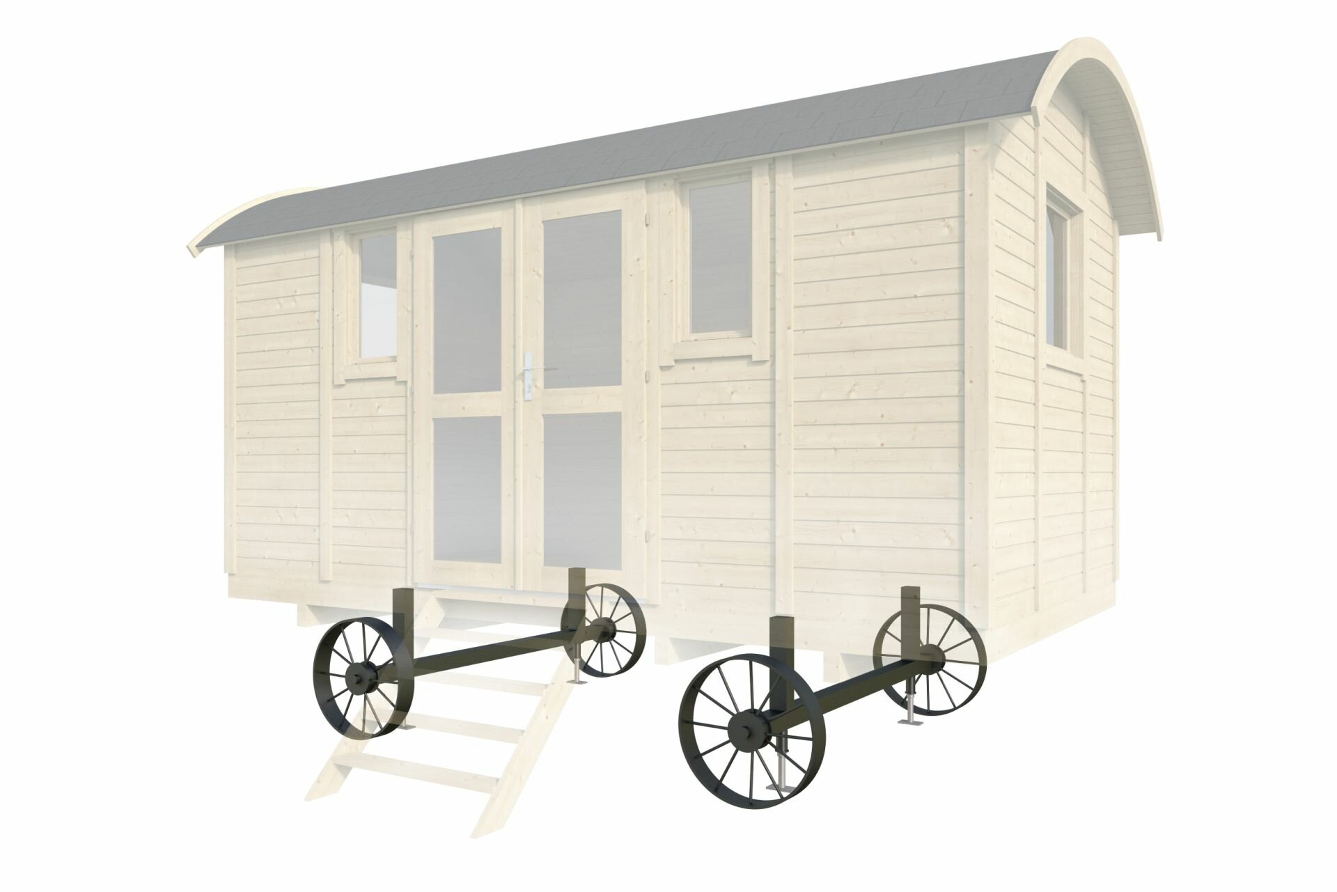 Wielenset 65 x 230 x 70 cm voor pipowagen (complete set 4 wielen, 2 assen)