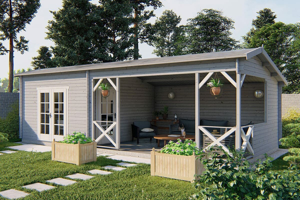 Blokhut Mokka 900 x 400 x 279 cm - Kapschuur Tuinhuis met overkapping