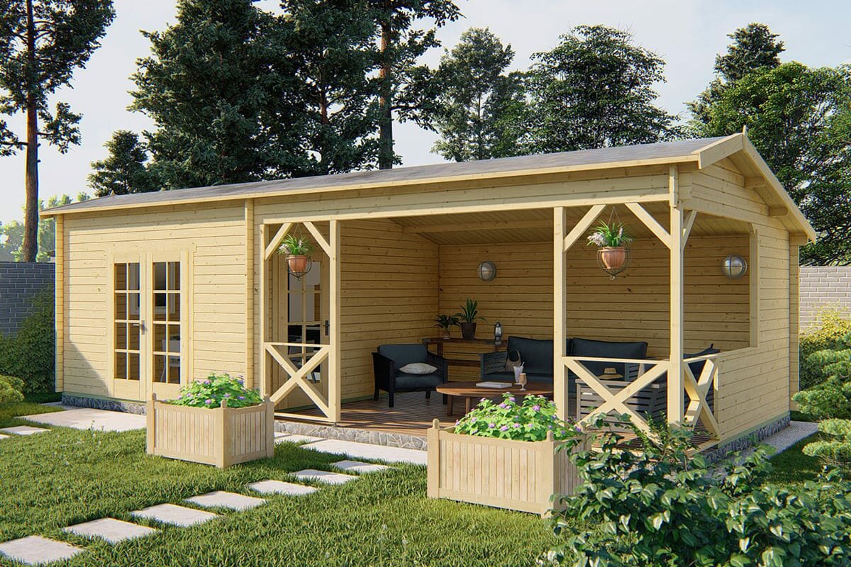 Blokhut Mokka 900 x 400 x 279 cm - Kapschuur Tuinhuis met overkapping