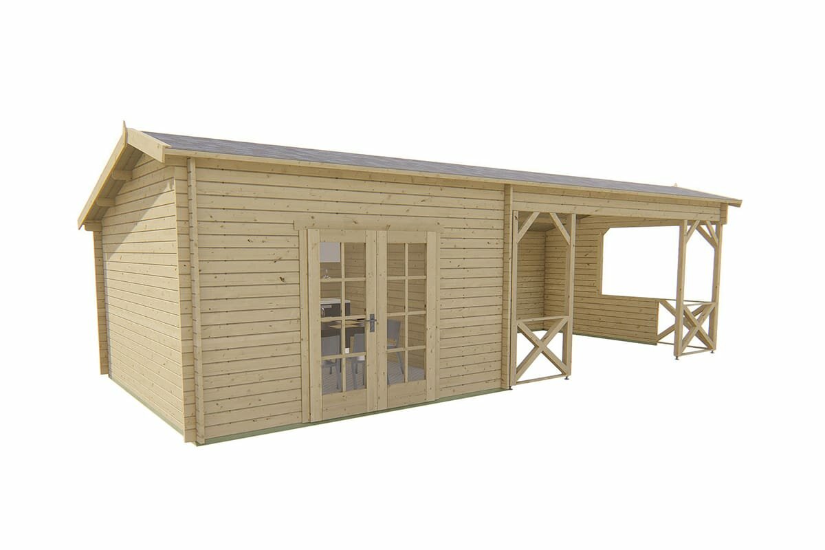 Blokhut Mokka 900 x 400 x 279 cm - Kapschuur Tuinhuis met overkapping