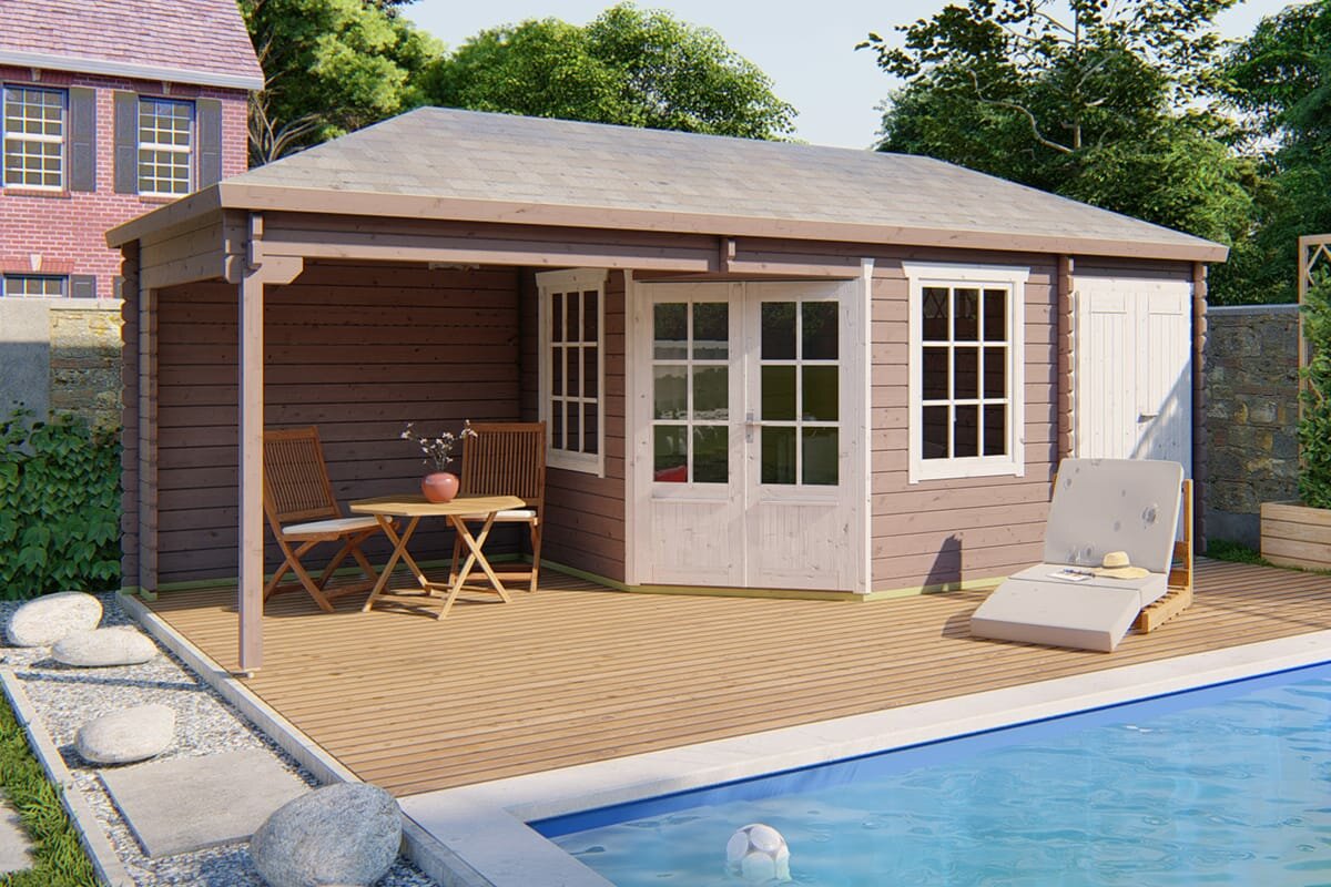 Blokhut Olson met overkapping 705 x 300 x 292 cm - Tuinhuis