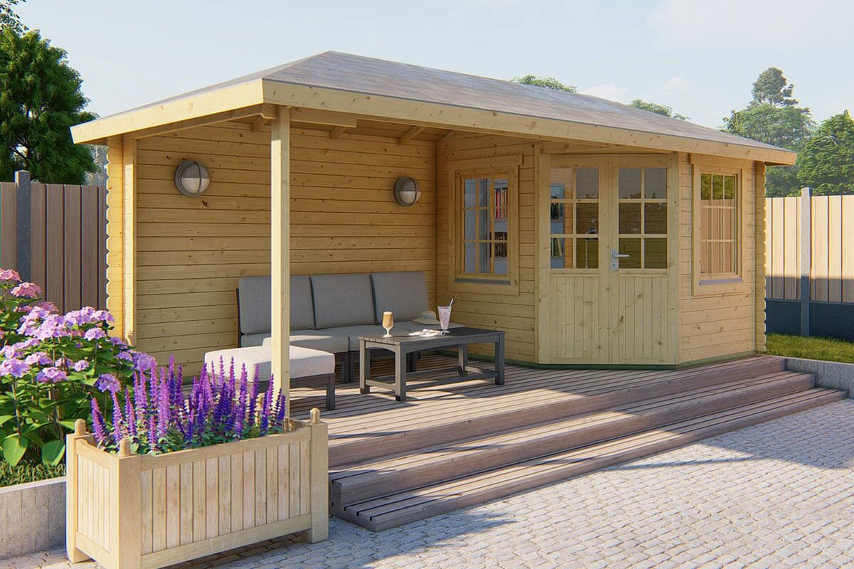 Blokhut Niklas met overkapping 575 x 250 x 259 cm - Tuinhuis