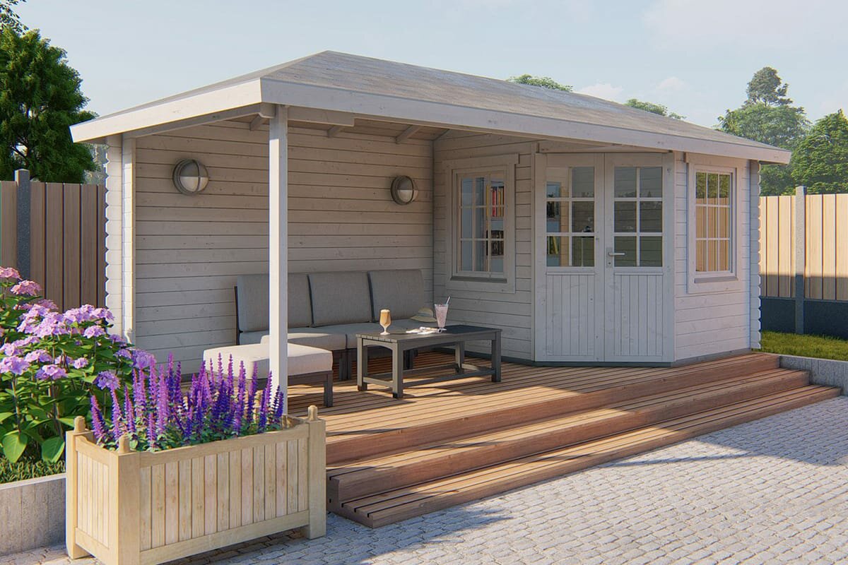 Blokhut Niklas met overkapping 575 x 250 x 259 cm - Tuinhuis