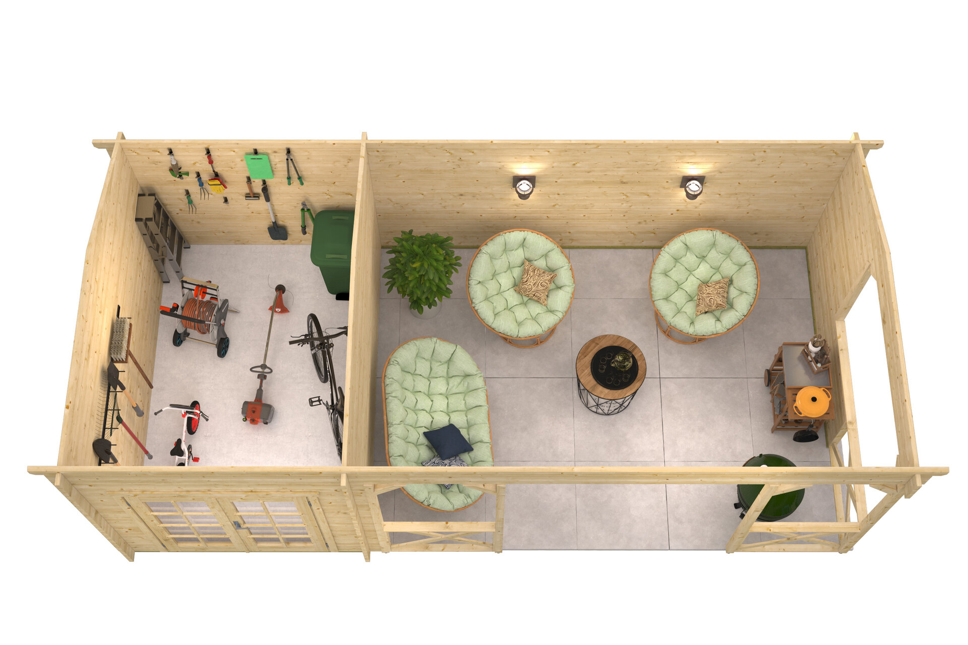 Blokhut Kukka 700 x 350 x 279 cm - Kapschuur Tuinhuis met overkapping