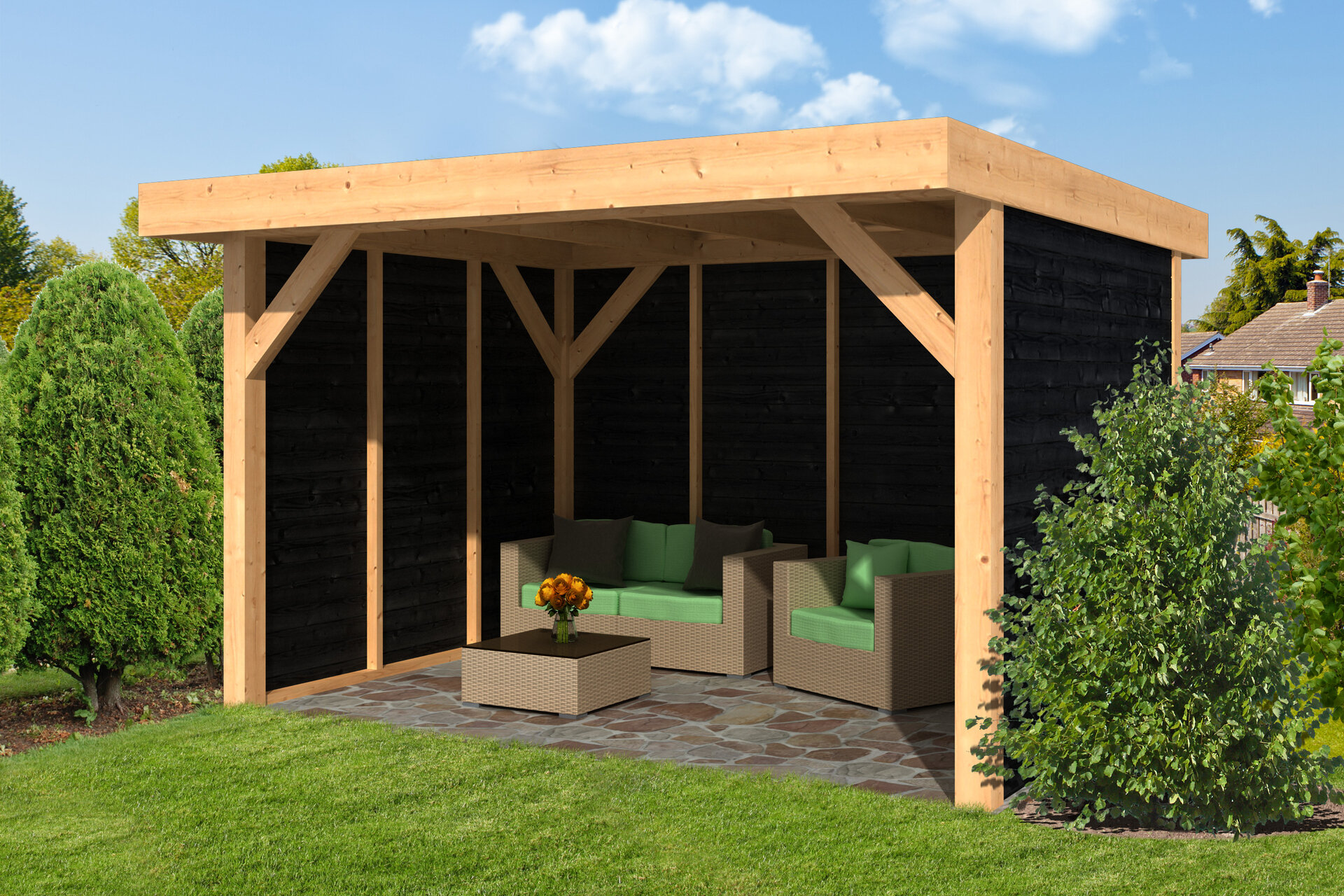 Overkapping Ommen Douglas 400x300cm - Zwarte wanden