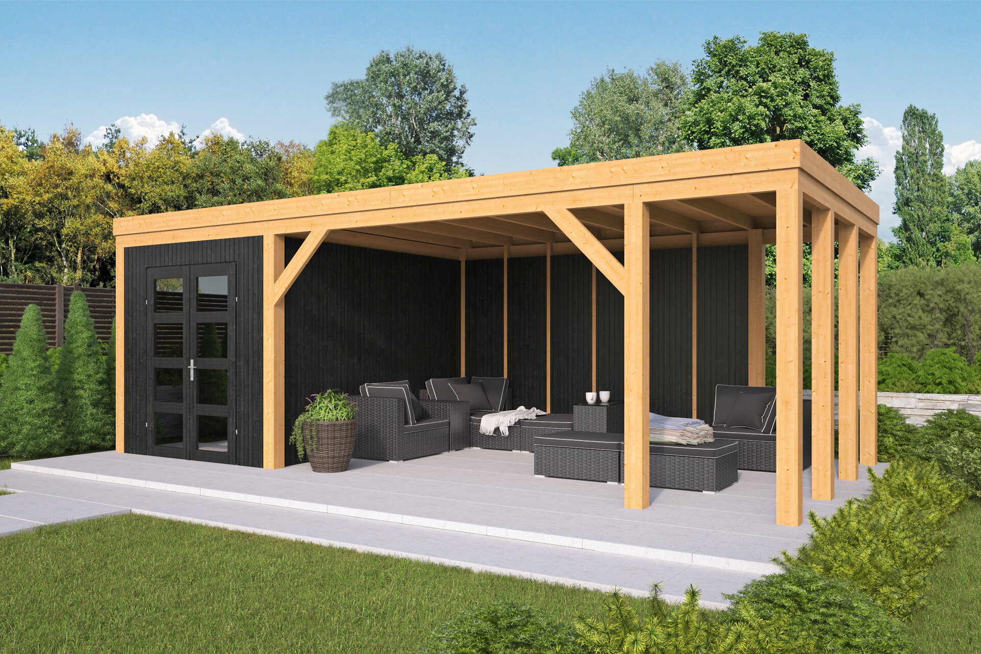 Overkapping Vriezenveen Douglas 750 x 355 cm - Zwart gespoten  