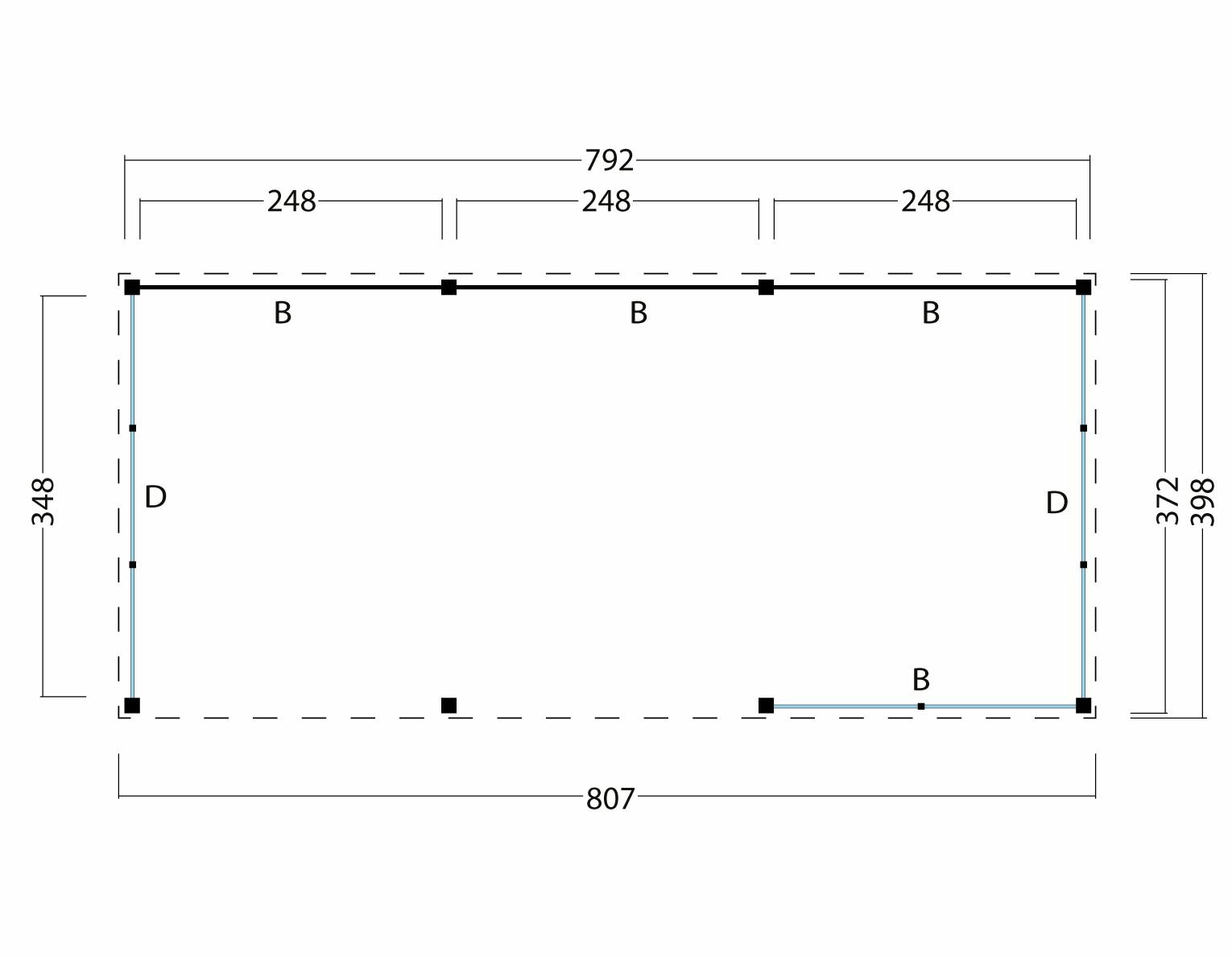 Overkapping Goteborg met zadeldak, type 2 - 813 x 399 cm - Red Class Wood 