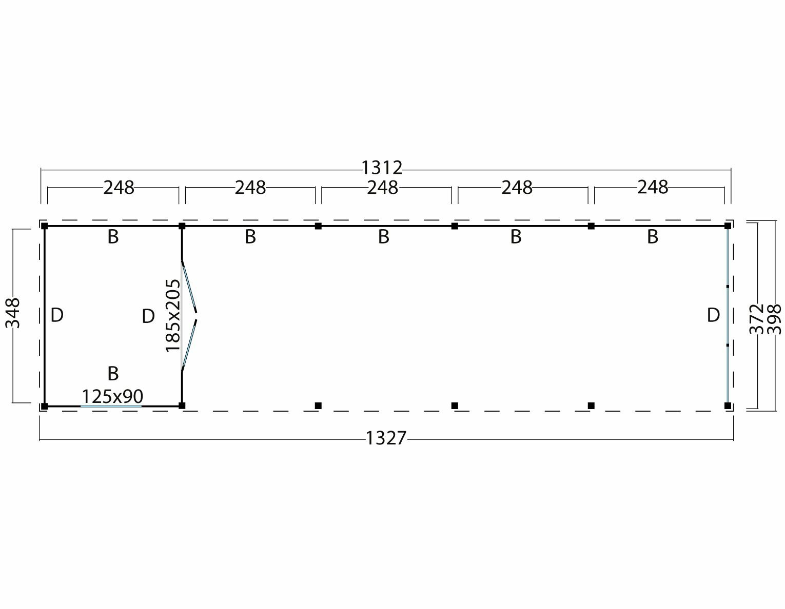 Overkapping Goteborg met zadeldak, type 4 - 1345 x 399 cm - Red Class Wood 