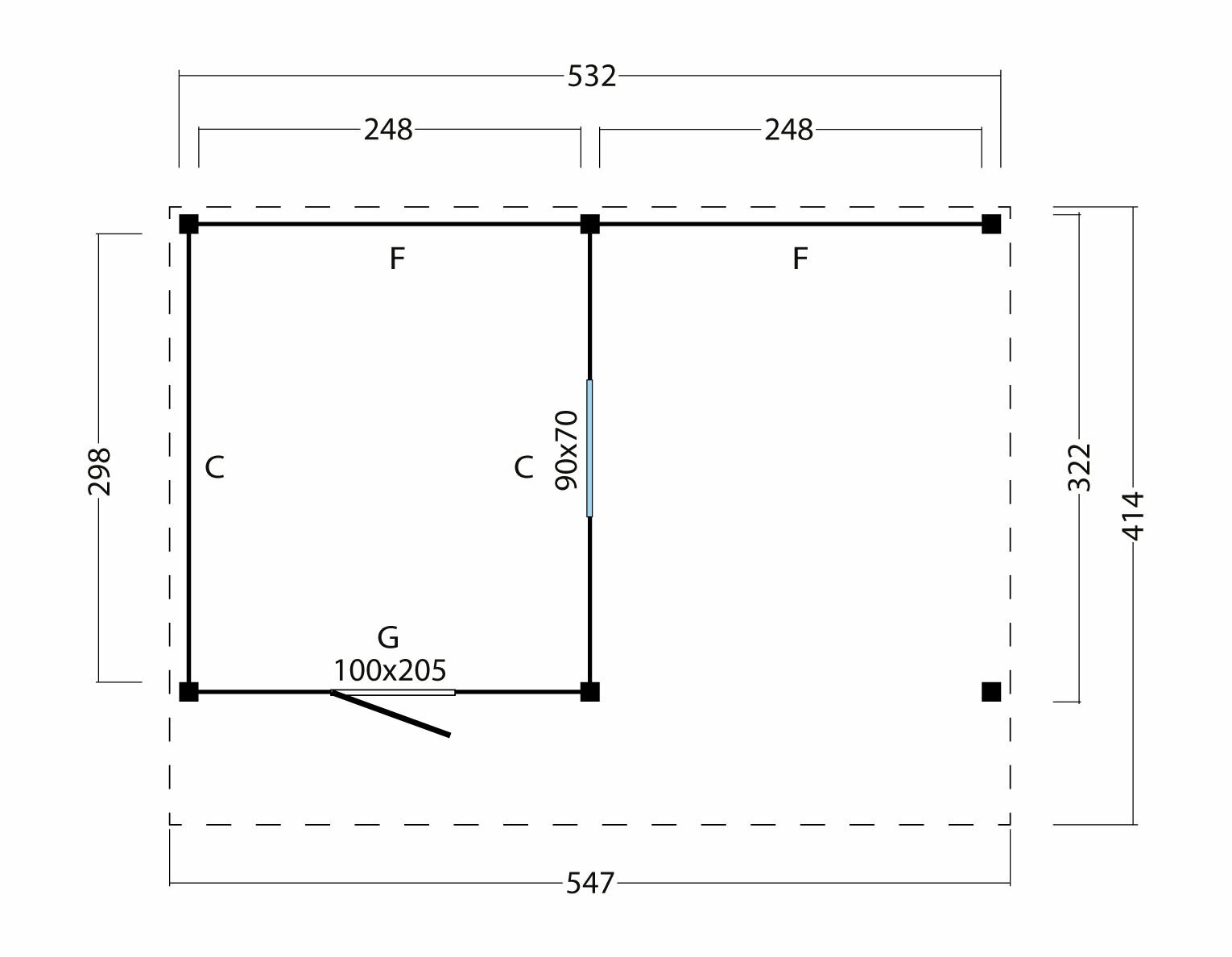 Kapschuur Malmo, type 1 - 547 x 414 cm - Zwart gespoten