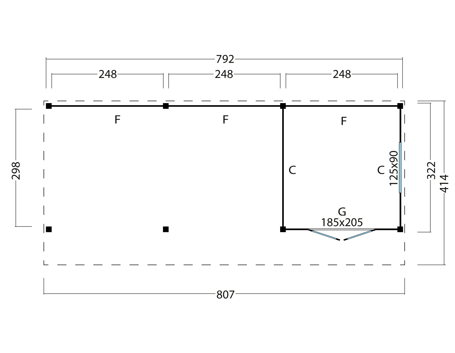 Kapschuur Malmo, type 2 - 813 x 414 cm - Zwart gespoten