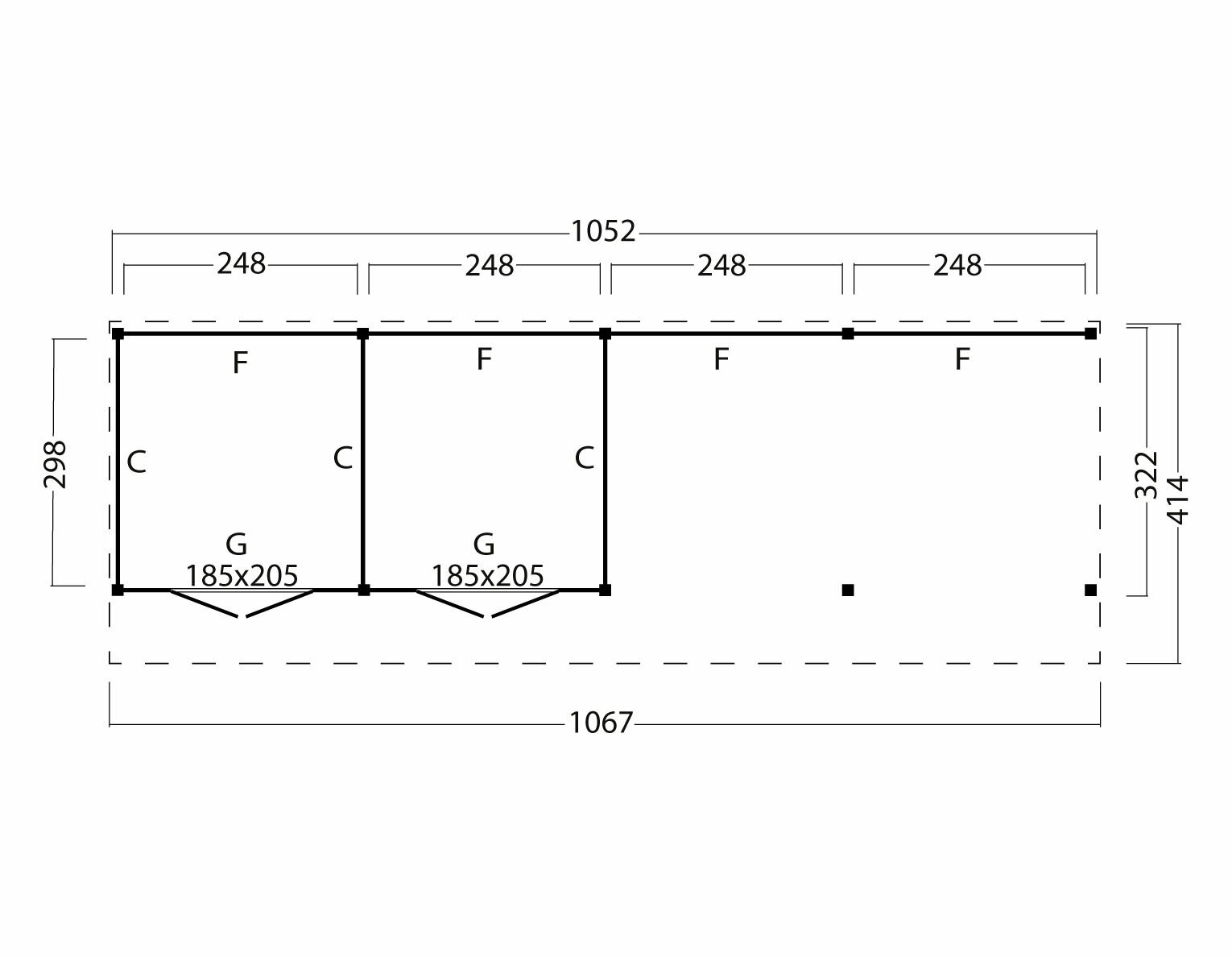 Kapschuur Malmo, type 3 - 1079 x 414 cm - Zwart gespoten