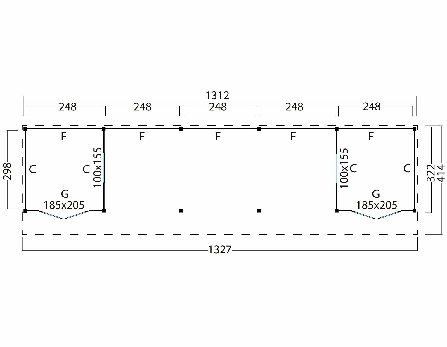 Kapschuur Malmo, type 4 - 1345 x 414 cm - Zwart gespoten