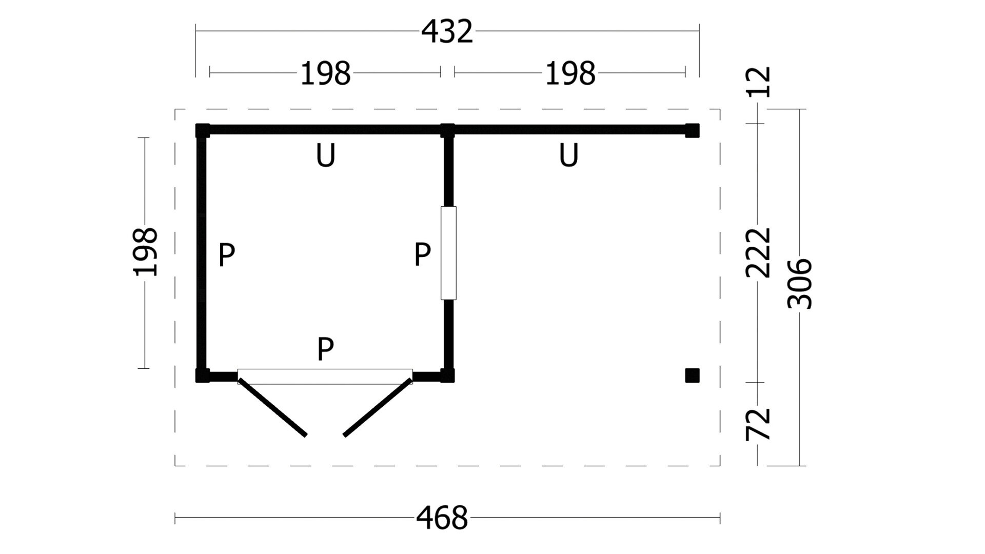 Kapschuur Bergen L, type 3 - 465 x 318 cm - Zwart gespoten Douglas