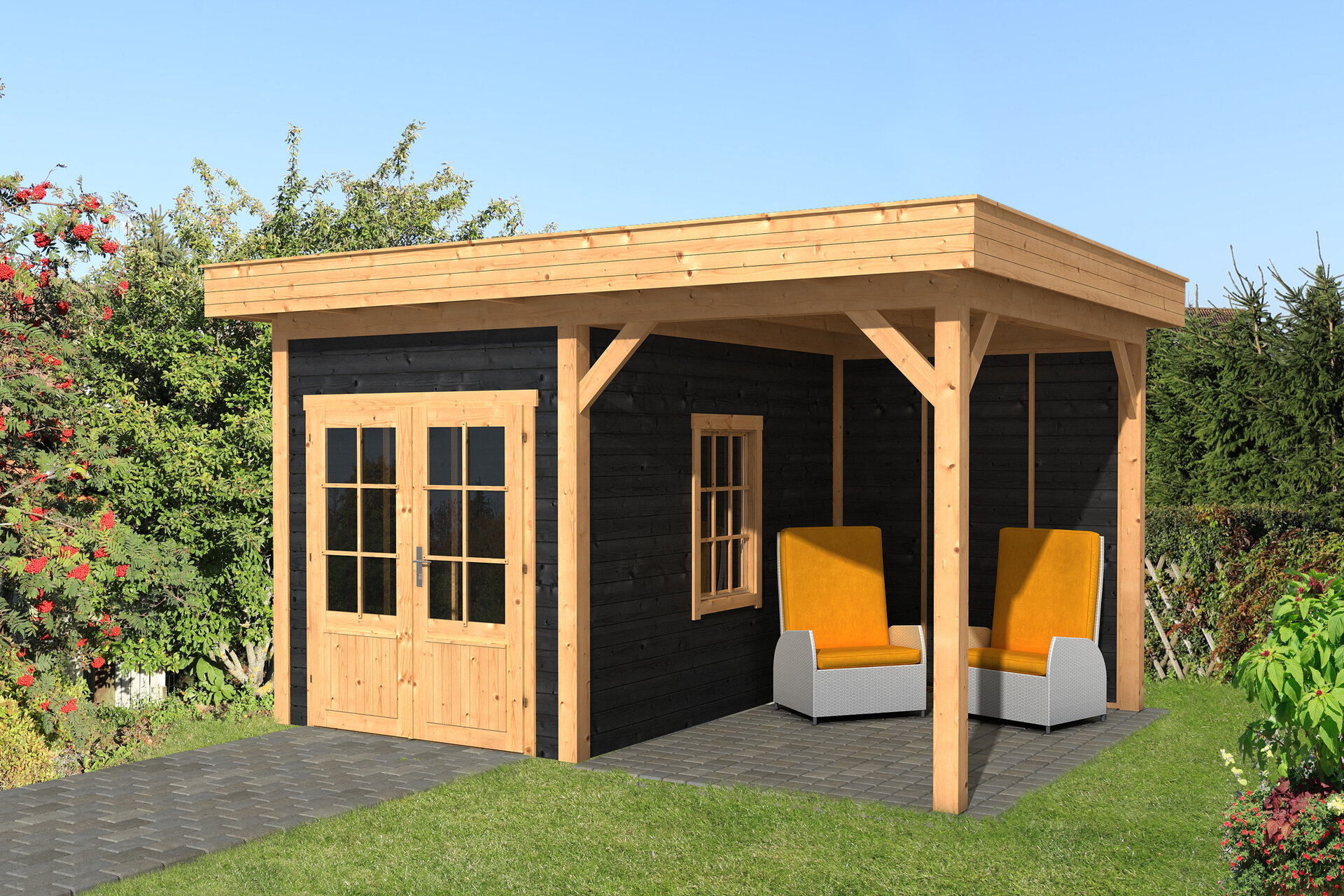 Overkapping Oslo L, type 4 - 470 x 371 cm - Zwart gespoten Douglas