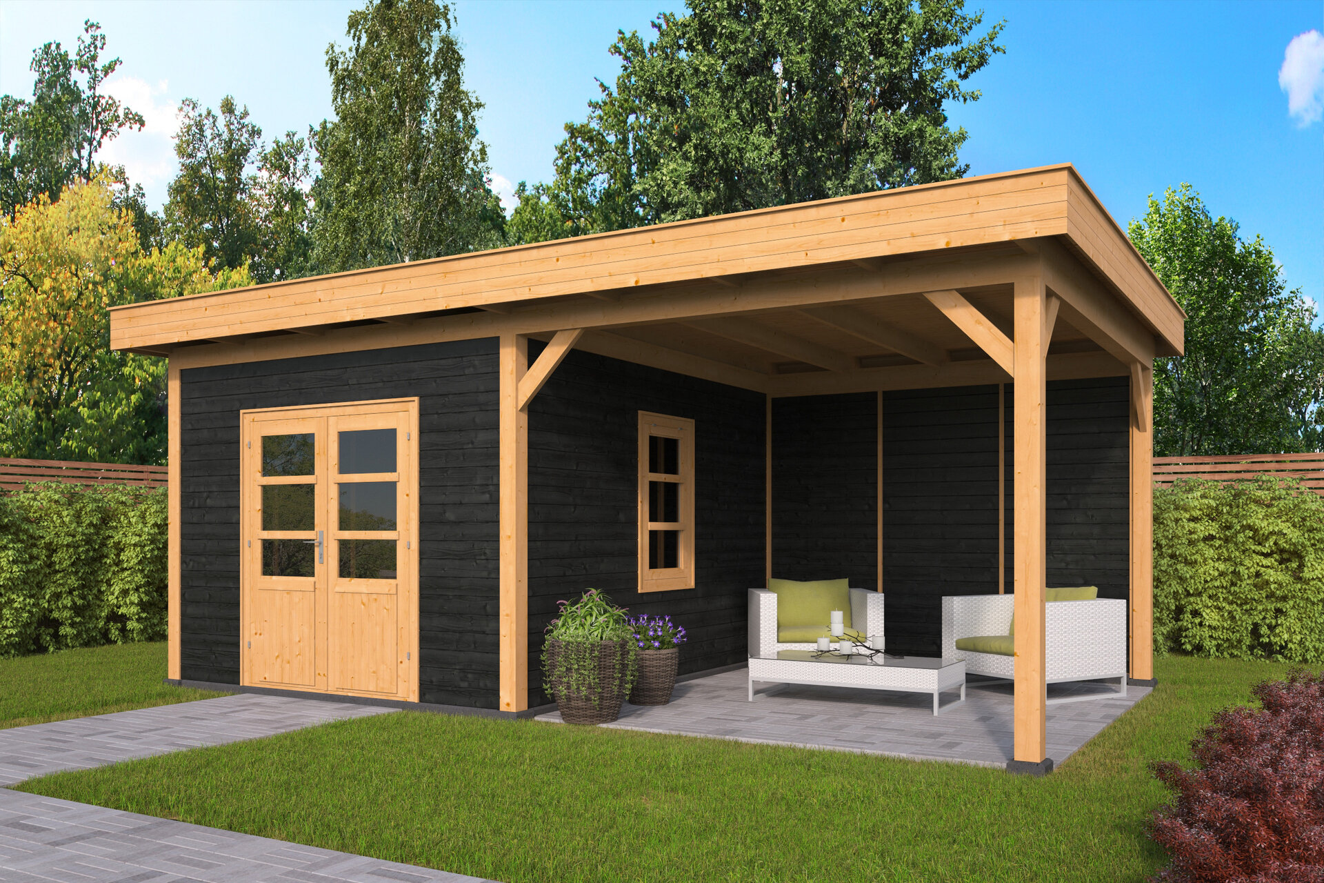 Overkapping Oslo XL, type 4 - 670 x 430 cm - Zwart gespoten Douglas