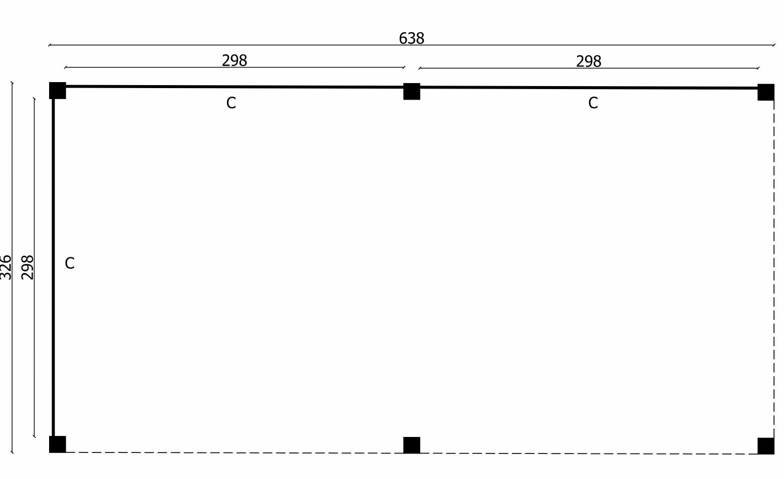 Overkapping Stavanger L, type 2 - 638 x 326 cm - Zwart gespoten Douglas