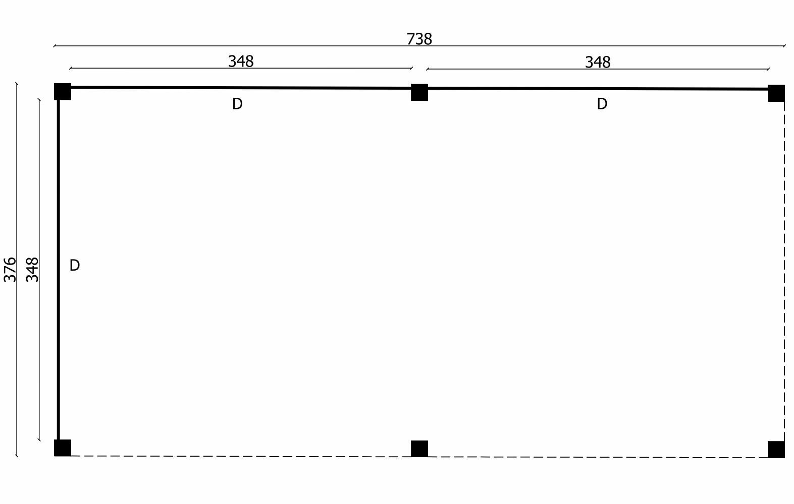 Overkapping Stavanger XL, type 2 - 730 x 372 cm - Zwart gespoten Douglas