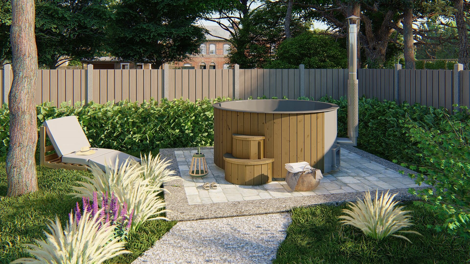 Deluxe XL Hottub Thermowood met externe RVS kachel - Spa 226cm