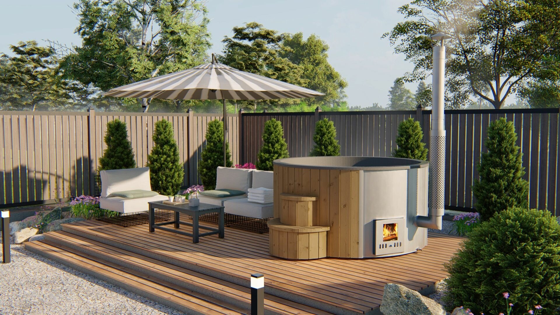 Luxe Hottub Thermowood met externe RVS kachel - Spa 200cm