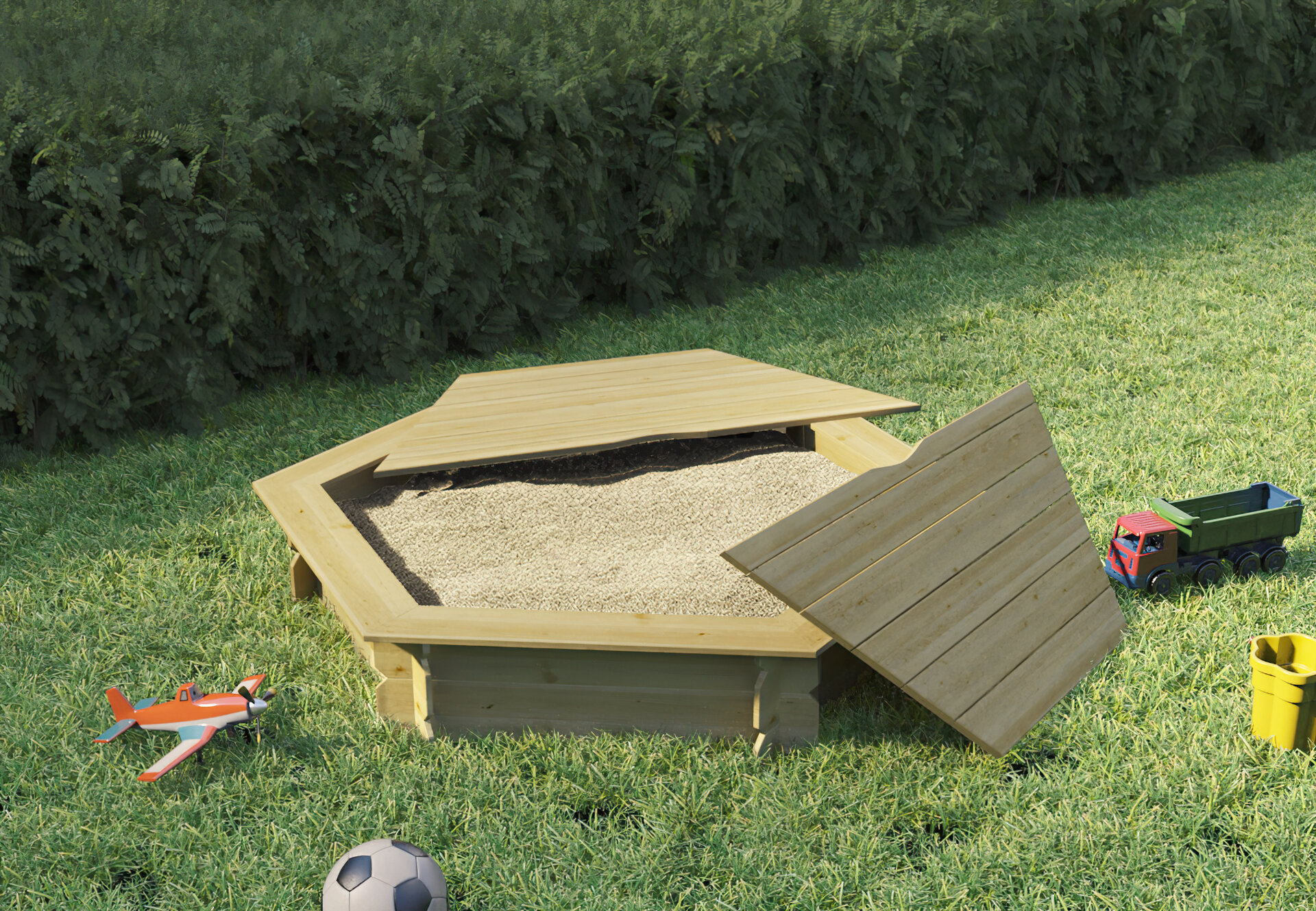 Zandbak Zeskant met deksel L175 x B175 x H30 cm