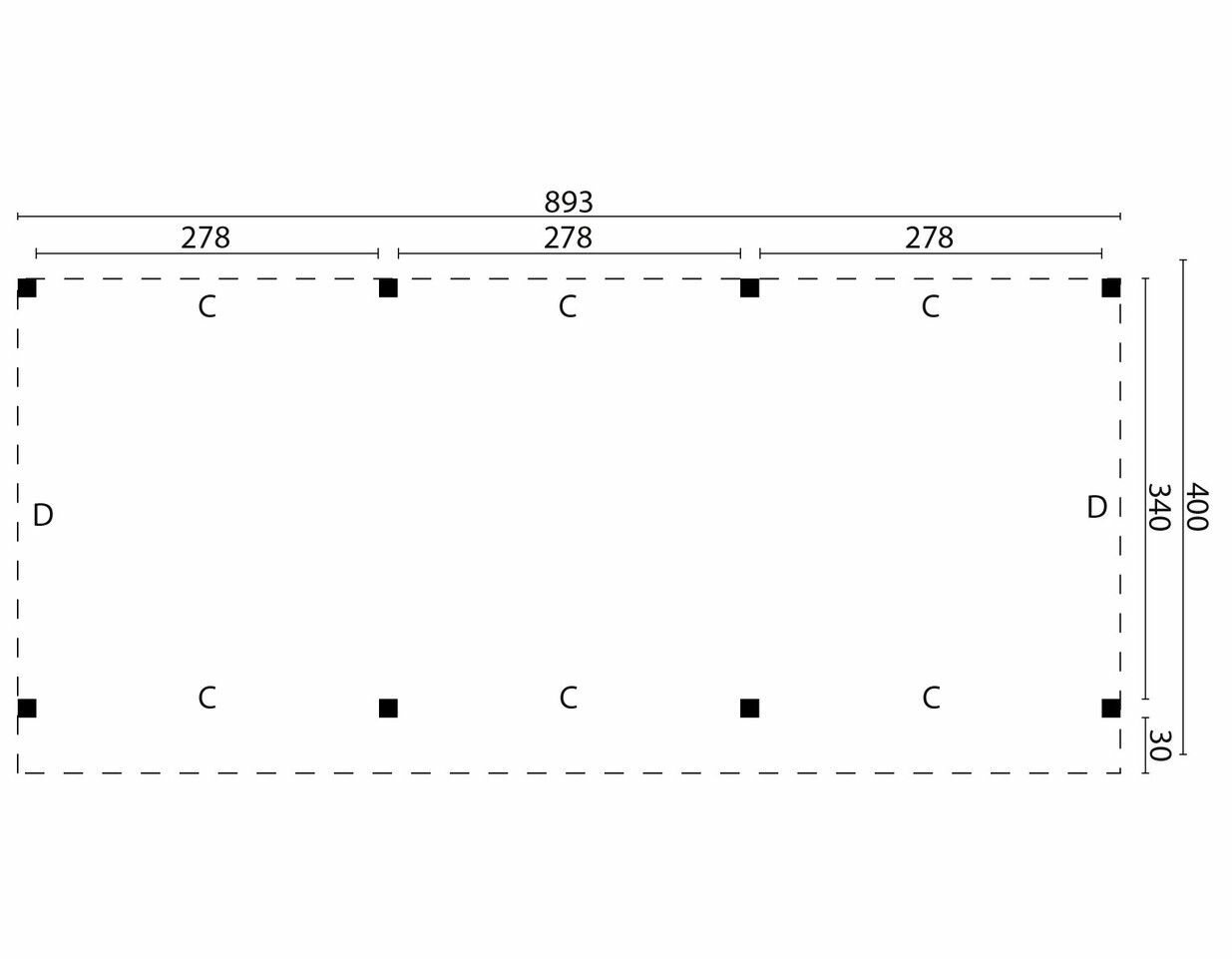Overkapping Rijssen Douglas 900 x 400 cm - Zwart Ge&iuml;mpregneerd