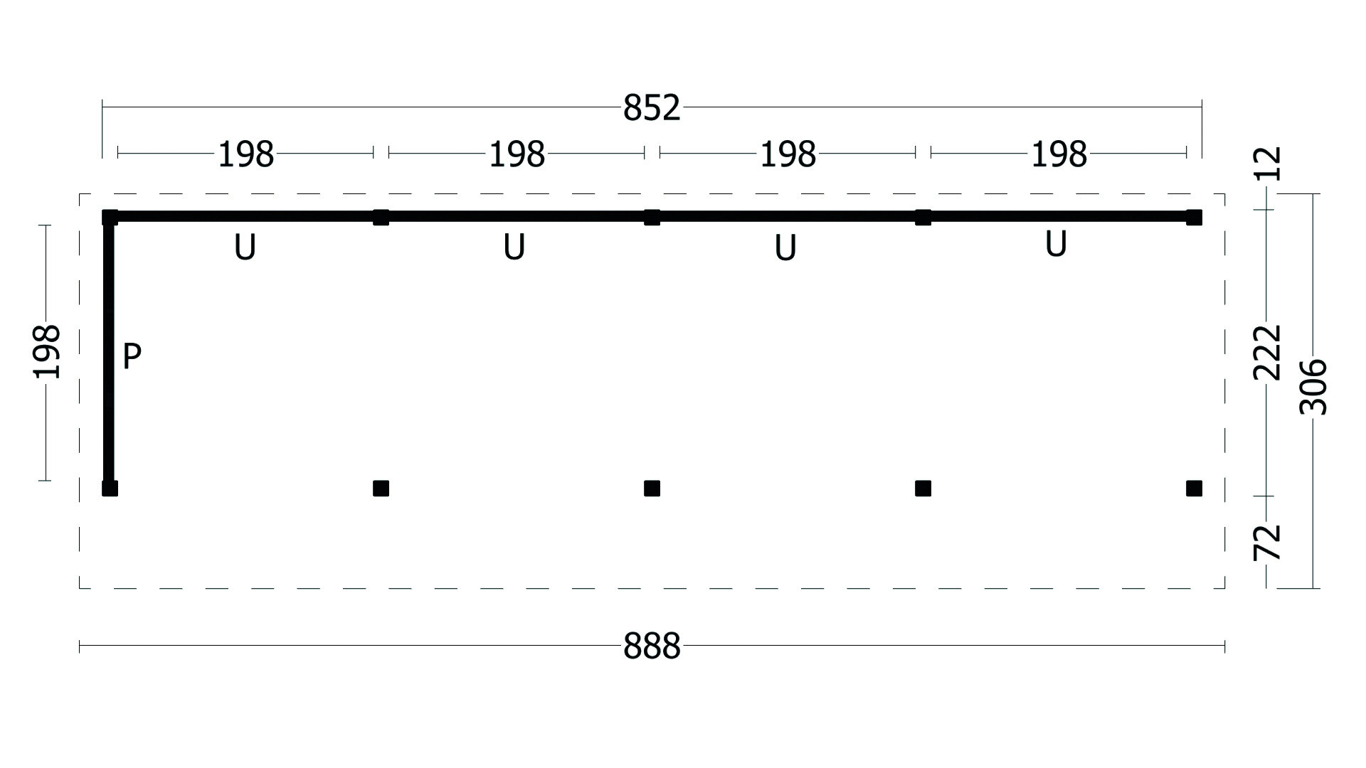 Kapschuur Bergen L, type 10 - 880 x 318 cm - Blank Douglas